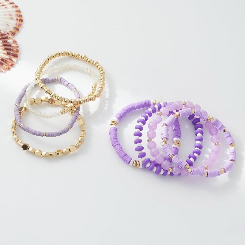 GOOJIDS Surfer Heishi Clay Bead Bracelets for Women Bohemian Stackable Gold Plated Beaded Stretch Bracelets Elastic Layering Friendship Bracelets Set Boho Jewelry - Image 3